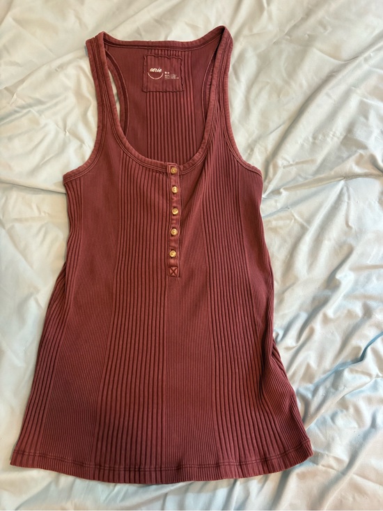 aerie Tops - aerie Ribbed Henley Tank Top in Brick Red